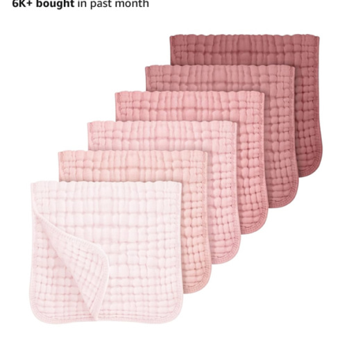 Looxii Muslin Burp Cloths Baby Girl 6 Pack - 20" x 10" - Ultra Soft & Absorbent, 6-Layer 100% Cotton for Spit Up & Drool- Gentle Baby Burping Cloth, Newborn Essentials Shower Gift Girl, Gradient Pink