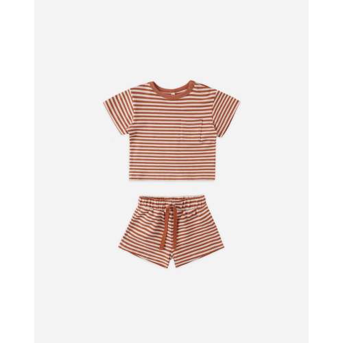 Boxy Pocket Tee + Short Set Honey Stripe | 6-12mo