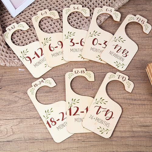 Baby Closet Dividers for Clothes Organizer - Set of 8 Wooden Clothes Size Dividers from Newborn to Toddler, Double-Sided Gender Neutral Baby Clothes Dividers
