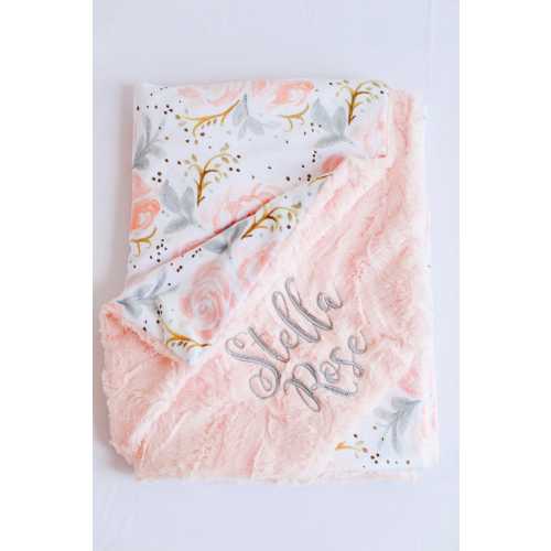 Personalized Baby Blanket, Minky Baby Blanket, Baby Blanket with Name, Monogram Blanket, Floral Blanket, Baby Girl Blanket, Champagne Rose