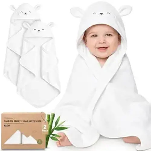 KeaBabies Hooded Baby Towel for Newborn, Baby Bath Towels 2pk (Lamb, 35x35)