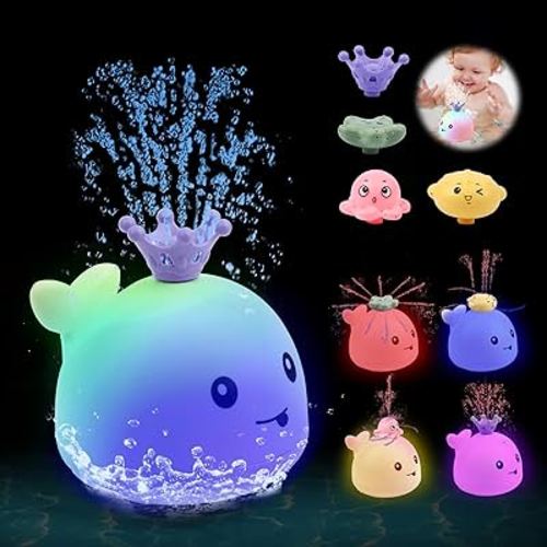 Baby Bath Toys, Whale Bath Toy Spray, Four Water Spray Patterns, Baby Light Up Bath Tub Toys, Waterproof Design,Child-Safe, Ideal for Kids' Bath Time,Baby Toys for Infants and Kids (White)