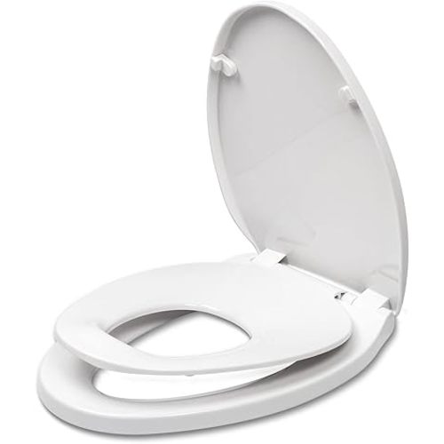 Elongated Toilet Seat with Slow Close Seat, Easy Clean, Suitable Standard Elongated or Oval Toilet with Thickened Plastic Lid, Plastic, White
