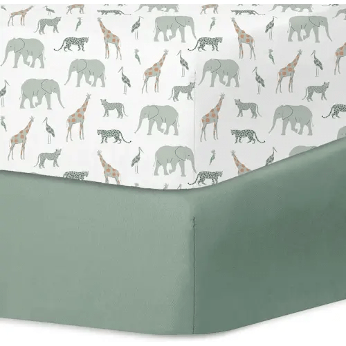Little Grape Land Crib Sheets for Boys and Girls 2pk Baby Crib Fitted Sheet for Standard Size Crib and Toddler Mattress Super Soft Baby Sheet, Safari