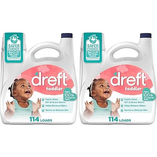 Dreft Toddler Liquid Laundry Detergent, Gentle on Sensitive Skin Laundry Soap, 150 fl oz, 114 Loads (Packaging May Vary) (Pack of 2)