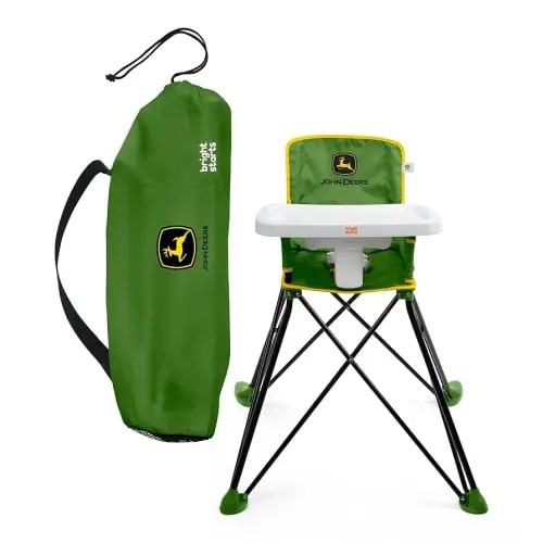 Bright Starts John Deere Pop 'N Dine Portable High Chair, Indoor/Outdoor, Dishwasher Safe Tray, Easy to Fold, Unisex, Green, 6 Months +