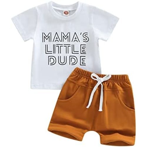 Infant Baby Boy Summer Clothes Letter Print Short Sleeve T-Shirt Shorts Set Dads Mamas Little Dude Outfit
