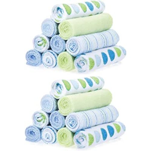 Spasilk Washcloth Wipes Set For Newborn Boys And Girls, Soft Terry Washcloth Set-Pack Of 20, Blue Dot