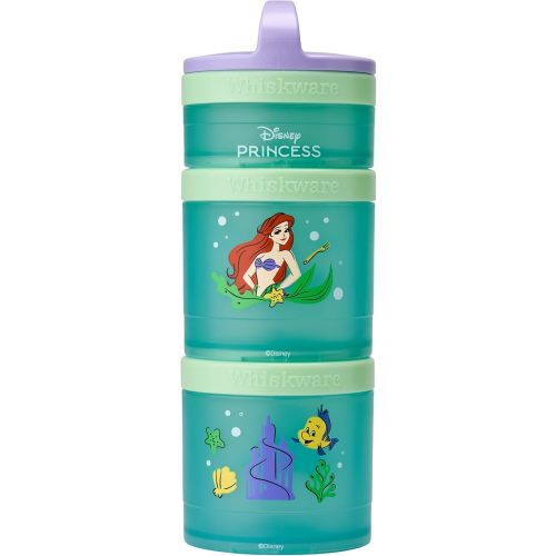 Whiskware Disney Princess Stackable Snack Containers for Kids, 3 Stackable Snack Cups for School and Travel, Ariel and Flounder