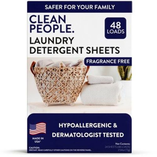 Clean People Laundry Detergent Sheets - Fragrance Free - 48 Loads: Hypoallergenic, Dye-Free, Paraben-Free, Vegan