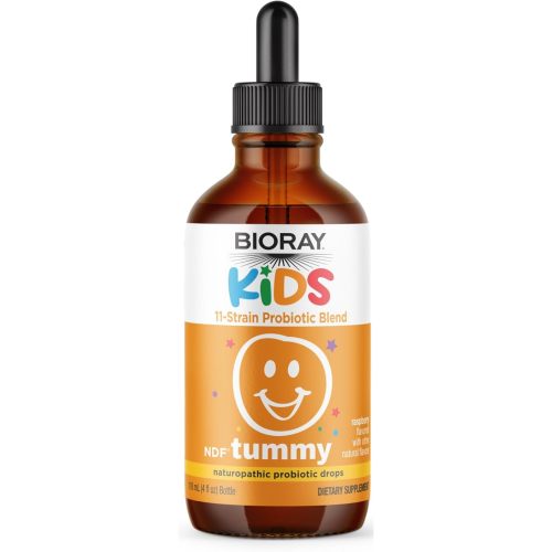 BIORAY Kids NDF Tummy, Raspberry - 4 fl oz (120 mL) - 11-Strain Probiotic Blend - Supports The Immune Response in The GI Tract - Non-GMO, Vegan, Gluten Free - Approx. 120 Servings