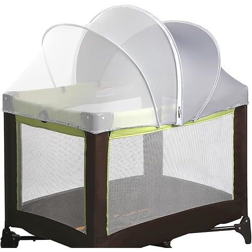 Pack N Play Tent Cover - Light-Blocking Mosquito Net with Two-Way Zipper Portable Bassinet Canopy to Keep Cats Out Bedside Bassinet Insect-Proof Cover, Gray-Large