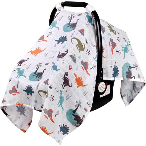 Rquite Muslin Car Seat Cover Baby, Carseat Covers Baby Boy Girl, Breathable Lightweight Infant Car Seat Cover, Baby Carrier Cover Car Seat Canopy Stroller Sun Shade for Summer & Hot Day, Universal Fit