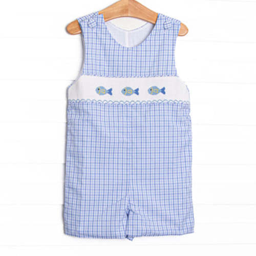 Windowpane Waters Smocked Jon Jon, Blue – Stitchy Fish
