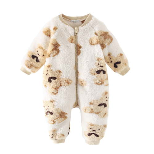 DJskiyers Infant Boys Girls Plush Onesie Zipper Fleece Rompers Bear Print Casual Jumpsuits Soft Fuzzy Playsuit Fashion Comfort Sleepwear
