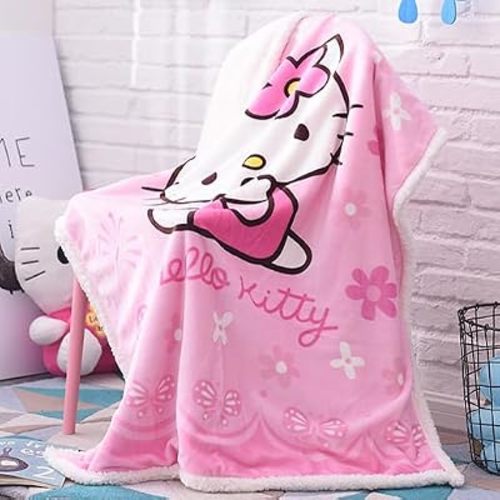 Cartoon Printing Throw Blanket for Girls Kids Adults, 40"x55", All Seasons Flannel Fleece Blanket, Soft & Warm Plush Blankets for Couch Sofa Bed Camping Travel, Pink, Polyester