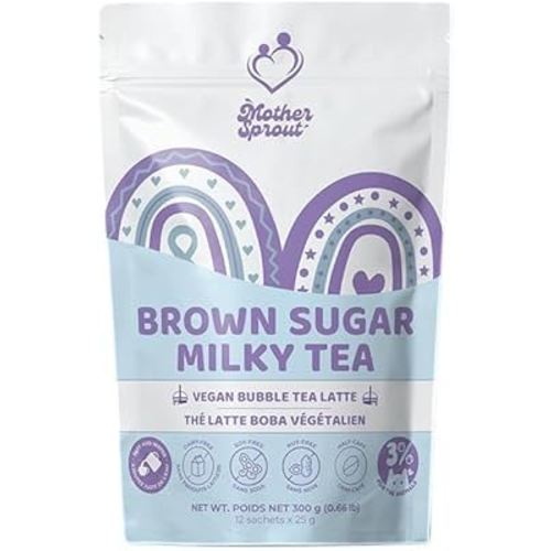 Mother Sprout Brown Sugar Milky Tea – Vegan Lactation Drink Mix (Bubble Tea Latte Flavor) for Breastfeeding, Support Breast Milk Supply, 12 Servings