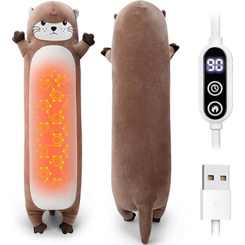 Otter Heating Pad-USB Heated Plush Stuffed Animals for Period Cramps and Menstrual Pain Relief,20” Portable Electric Heating Pad,Built-Pocket Plushies for Women Mom Girls Birthday Gifts