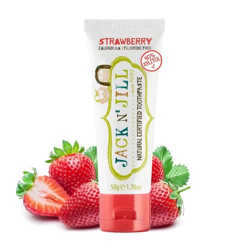 Jack N' Jill Natural Toothpaste for Baby and Infants - Fluoride Free Training Toothpaste, 40% Xylitol, BPA Free - Strawberry, 1.76 oz (Pack of 1)
