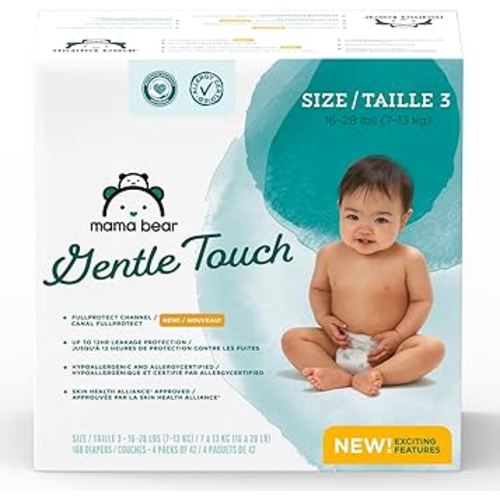 Amazon Brand - Mama Bear Gentle Touch Diapers, Size 3, 168 Count (4 packs of 42)