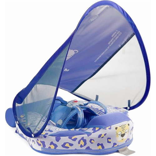 HECCEI Mambobaby Float with Canopy Non Inflatable Pool Swim Float, Leopard Purple