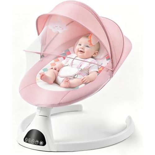 Baby Baby Swing for Newborn,Electric Baby Swings with Music Speaker,5 Speeds and Remote Control-Portable Infant Swing(Dark Pink)