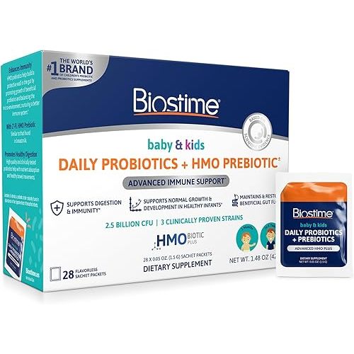 Biostime Baby Probiotic for Kids with HMO & Prebiotic Fiber | Immune Support | Constipation Relief and Digestion Support Probiotics for Kids, Toddlers and Infants - 28 Powder Packets