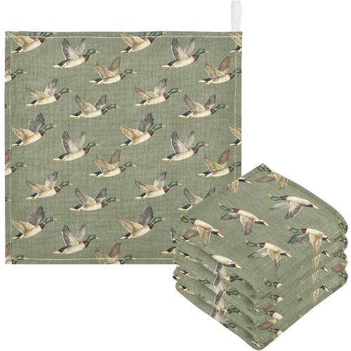 Mallard Ducks Baby Washcloths Newborn Muslin Burp Cloths 3 Pack Soft Cotton Baby Face Bath Towel Drool Bibs for Infants, Girls and Boys 11.8 x 11.8 Inch