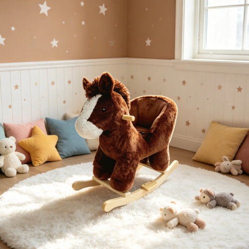 ORCHID Soft Plush Rocking Toy With Hand Puppets And Safety Belt,Kids Ride-On Rocking Horse Toy With Lullaby Song | Wayfair