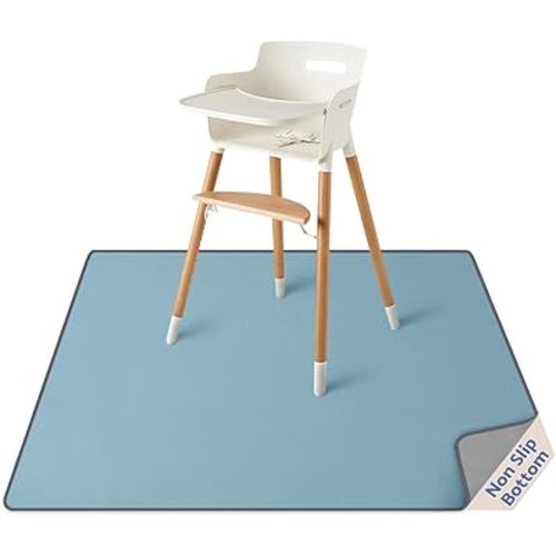 Blissful Diary Baby Splat Mat for Under High Chair, Splash Mat, Slate Blue | 50.4 x 50.4 Inch, Waterproof high chair mat for floor, Wipeable and Washable Spill Mat, Anti-Slip Floor Protector
