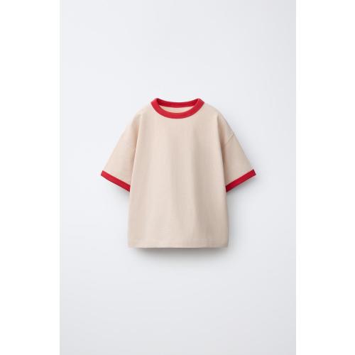 CONTRAST TRIM T-SHIRT - Mid-ecru | ZARA United States