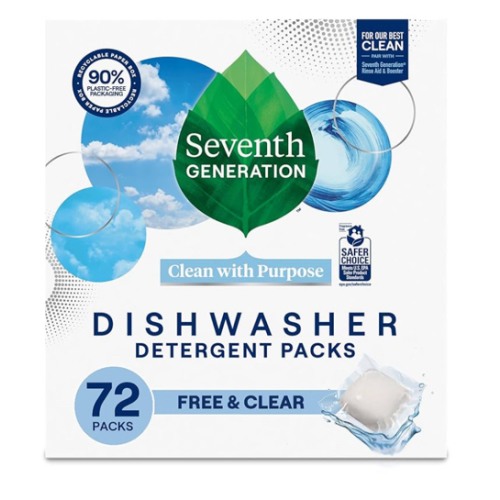 Seventh Generation Dishwasher Detergent Packs for sparkling dishes Free & Clear Dishwasher Tabs (72 Count)