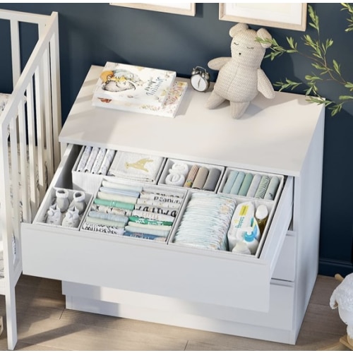 Drawer Organizer Clothes Set of 12 White-Grey - Dresser Organizer For Nursery, Bedroom, Closet - Perfect Baby Clothes Organizer and Storage & General Nursery Organization or Dresser Drawer Organizers