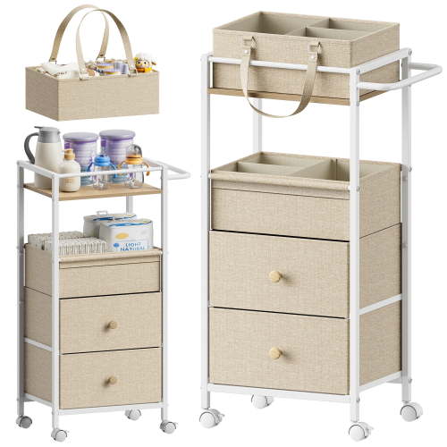 pulatree Baby Diaper Caddy Organizer Cart with Drawers, 3In1 Rolling Storage, Removable Diaper Caddy, Detachable Dividers, Wheels