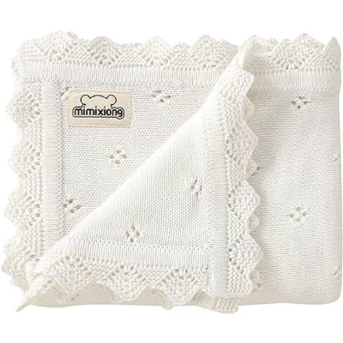 mimixiong Cotton Baby Blanket Knitted Off White 30x40 Inch