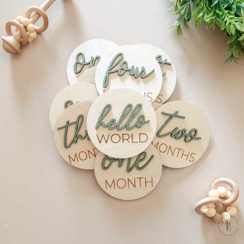 Wooden Monthly Milestone Discs With 3D Letters For Baby Photos | Monthly Milestone Marker | Milestone Cards
