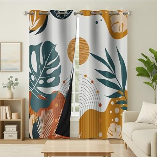 Burnt Orange Boho 100% Blackout Curtains – Abstract Mid-Century Art Deco Grommet Drapes, Thermal Insulated Window Panels for Bedroom, Living Room, Kids Room, 42 x 45 Inch