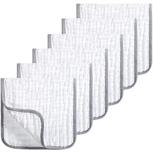 Looxii Muslin Burp Cloths 100% Cotton Muslin Cloths Large 20''x10'' Extra Soft and Absorbent 6 Pack Baby Burping Cloth (White)
