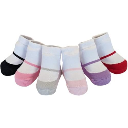 Baby Girl Socks with Mary Jane or Sneaker Shoe Look - Non-slip Gripper Soles - 3 or 6 Pairs - Soft Cotton