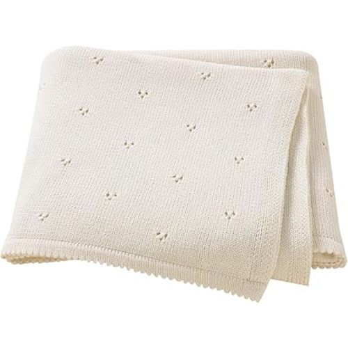 Hadetoto Baby Blanket 100% Cotton Cellular Blanket Baby Soft Cosy Knitted Blanket Cream 100x80cm