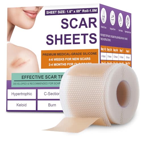 Silicone Scar Sheets, Medical Grade Silicone Scar Tape for Old & New Scars | Scar Tape for Surgical, Hypertrophic, Keloid, C-Section, Burn Scars, Reusable Professional Scars Removal (1.6"X59" Roll-1.5M)