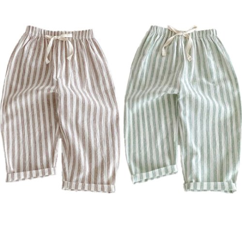 Ashmyova Classic Casual Pants for Boys Thin Cotton Stripe Elastics Waist Spring Summer Trousers Toddler Long Pants 2Pcs