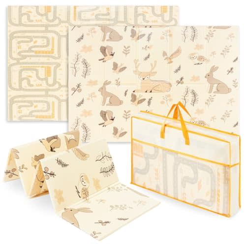 Mamabrum Baby Floor Play Mat Foldable 70.9" x 47.2" x 0.4", Non-Slip Waterproof Foam Play Mat for Kids, Toddlers and Babies, Reversible Design - Forest and City Streets Theme, Easy Storage and Travel