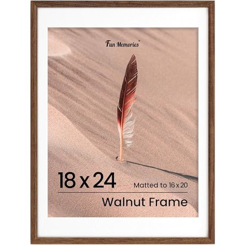 18x24 Poster Frame, Solid Oak Wood Poster Frames, Modern Photo Frame for Wall 18x24 with 16x20 Mat, High Definition Plexiglass & Wall Hook Included (Walnut, 1 Pack)