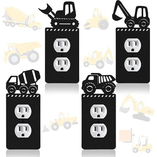 Peryiter 4 Pcs Construction Theme Light Switch Cover Wall Plate Outlet Single Toggle Light Switch Plates Cover for Home Kitchen Bedroom Decor