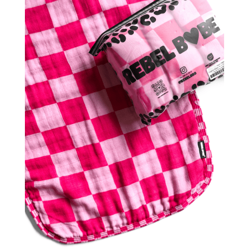 Organic Muslin Burp Clothes in Bubble Gum Checkered - 3 Pack