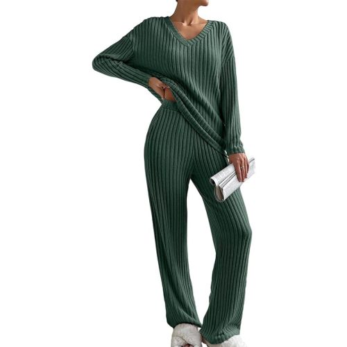 SHEWIN Women's Pajama Sets Long Sleeve Short Sleeve 2 Piece Lounge Sets Ribbed Knit Sweater Sleepwear