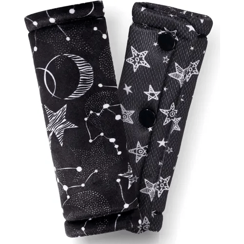 2 Pack Car Seat Belt Covers for Baby Kids, Reversible Soft Car Seat Shoulder Strap Pads, Seatbelt Cushion, Neck Strap Covers for Stroller, Carrier, Pushchair (Black Star)