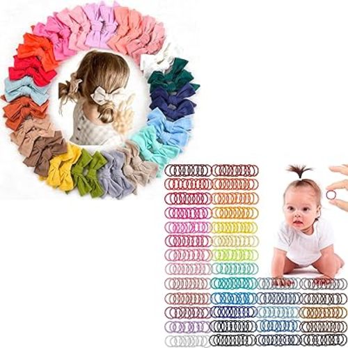 400Pcs Girls Hair Bows Linen Fabric Bows Alligator Clips Hair Ties Hair Accessories for baby Little Girls Toddlers Kids and Teens