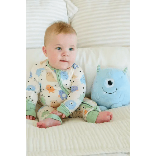 Bamboo Convertible Zipper Romper | Mini Monsters Blue